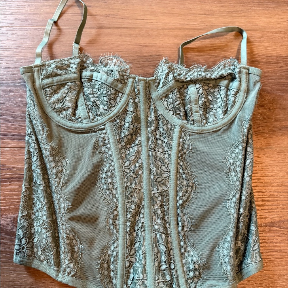 Urban Outfitters Green Lace Bustier Top
